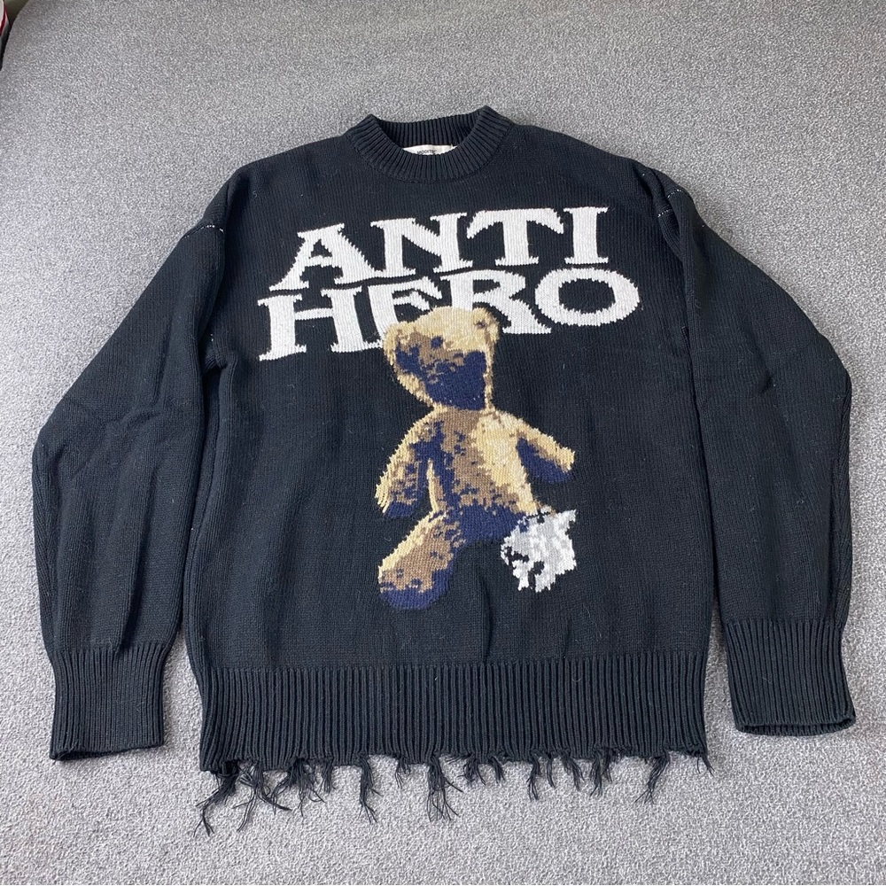 MODITEC-Anti-Hero Bear Distressed Sweater Black Women’s Size 2.